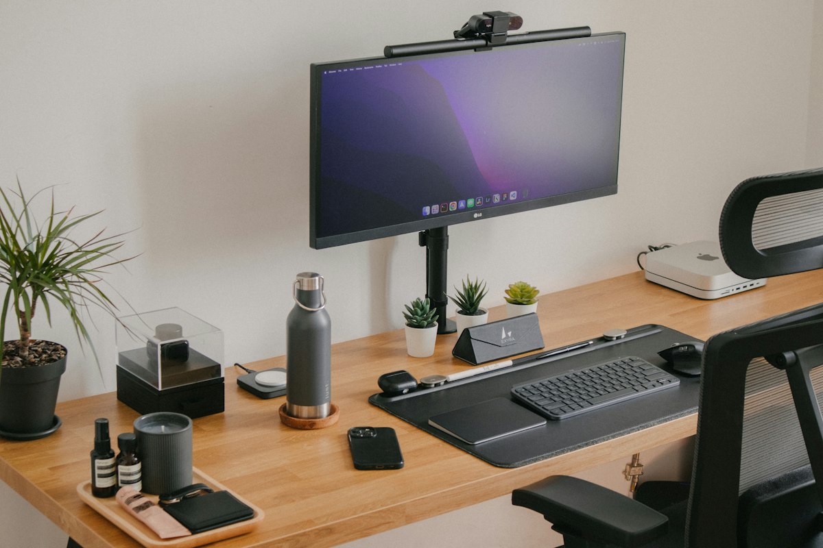 Minimalist workspace with natural light and ergonomic desk setup